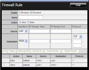 Firewall Rule A firewall protects your network from the outside world, this screen enables users to setup the simple firewall function on the wireless router.