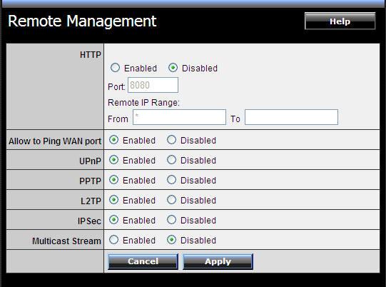 Remote Management This function enables users to set up remote management. Using remote management, the WLAN Router can be configured through the WAN via a Web browser.