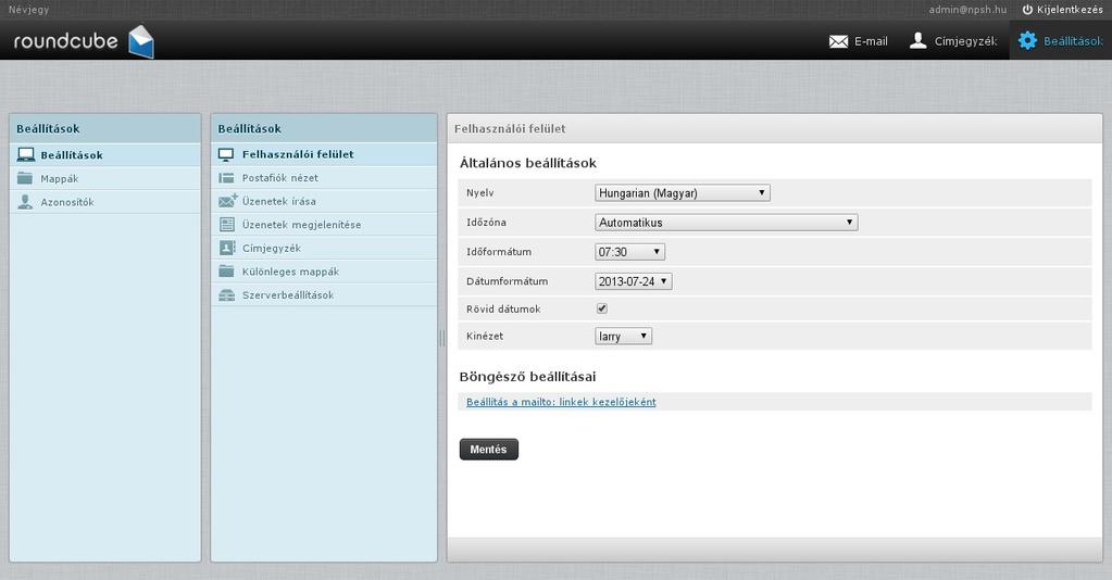 29. Beállítások Beállítások: A webes levelező rendszert megjelenését, nyelvet, postafiók beállításokat is testre