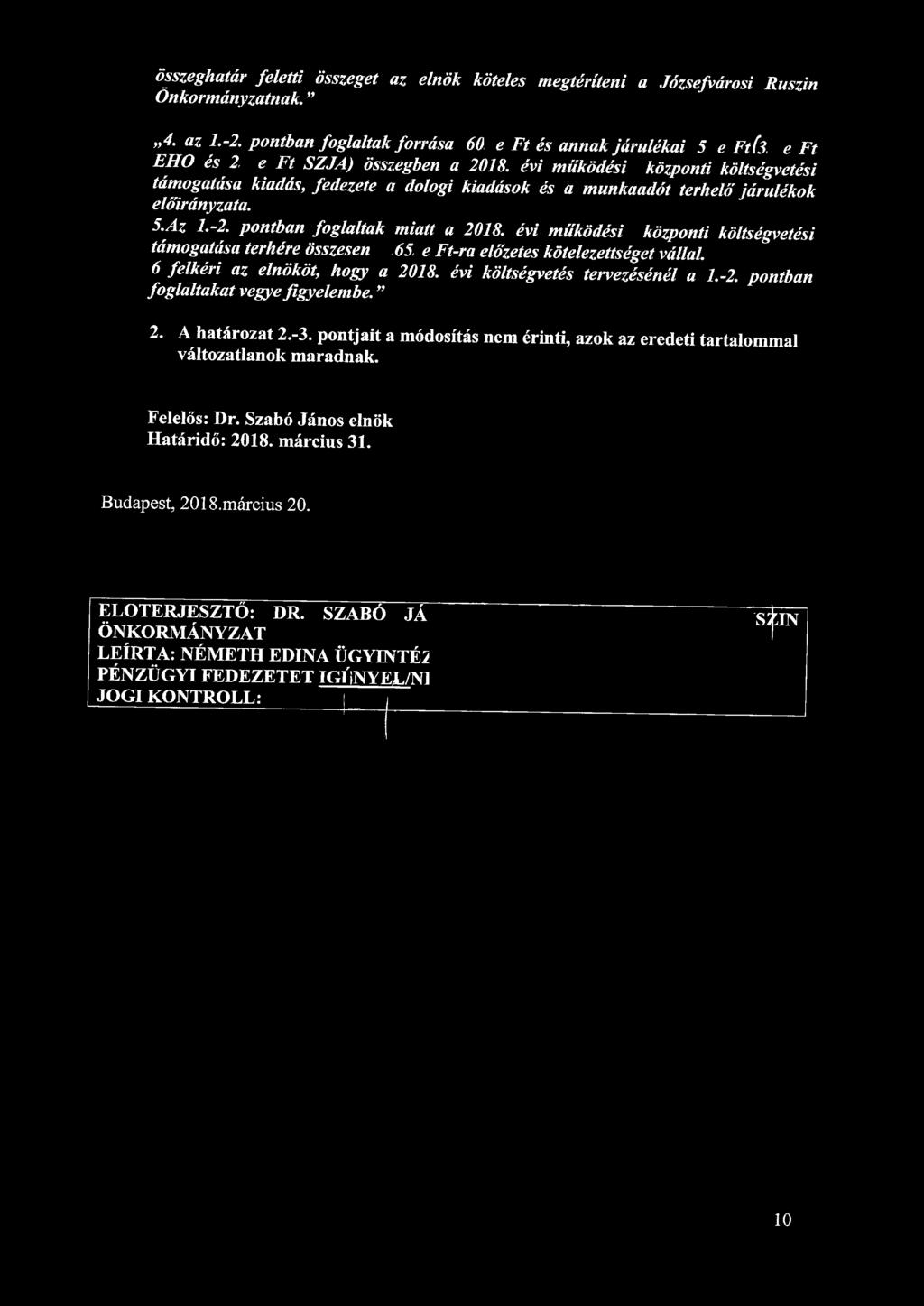 összeghatár feletti összeget az elnök köteles megtéríteni a Józsefvárosi Ruszin Önkormányzatnak." 4. az 1.-2.