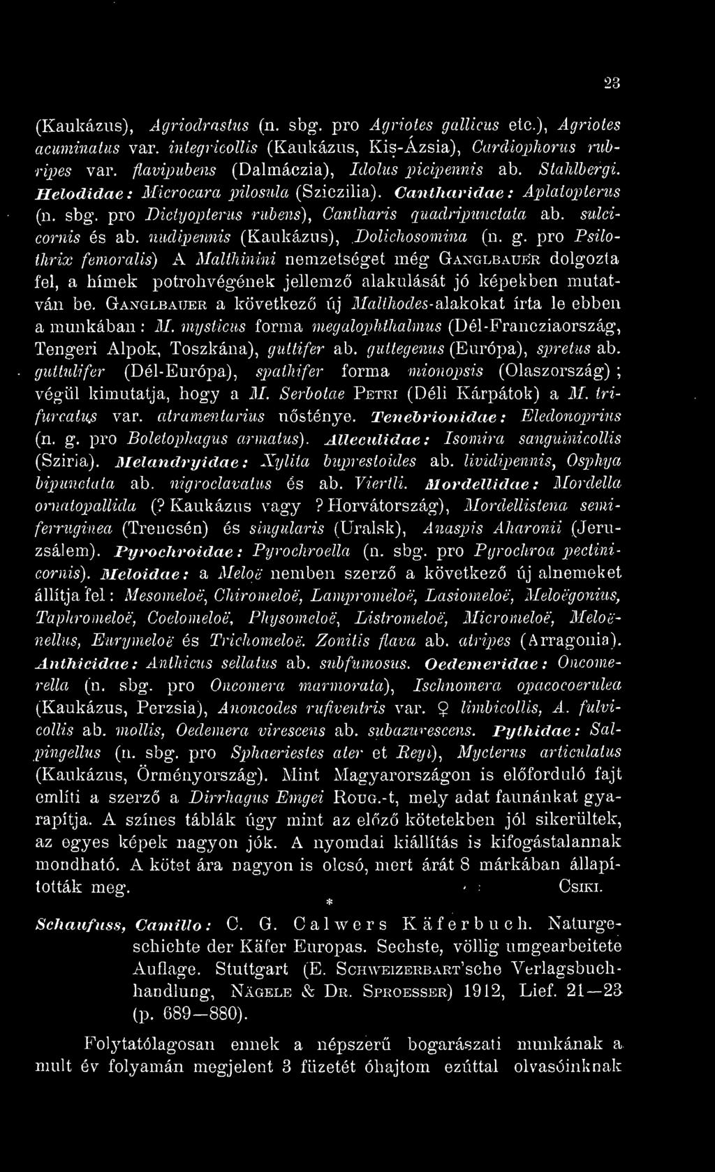sulcicornis és ab. nudipennis (Kaukázus), Dolichosomina (n. g.
