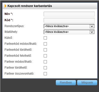 A megadható adatok az alábbiak: Rendszertípus: Kiválaszthatjuk a rendszerhez tartozó rendszertípust. Egyedül az ehr modulban van jelentősége, a modulhoz tartozó leírásban erre részletesen kitérünk.