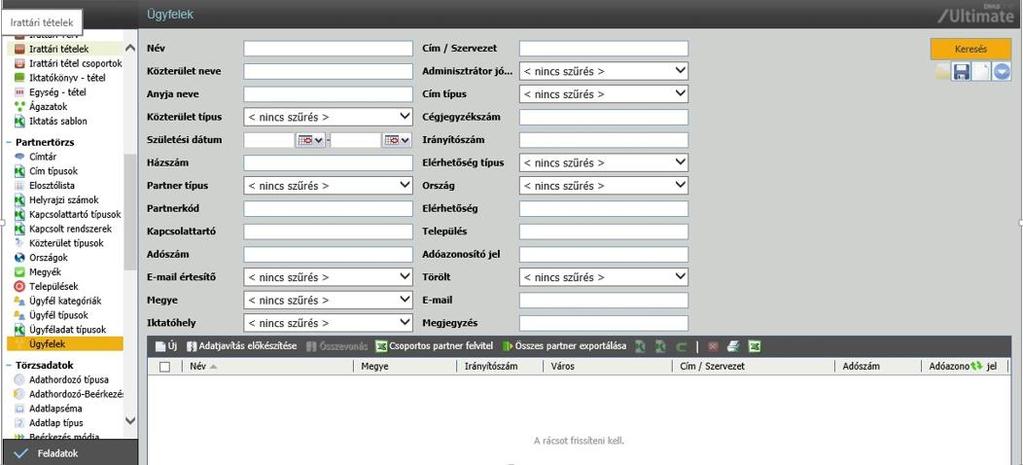 Új partner felvétele Új partner rögzítéséhez kattintsunk az Új funkciógombra.