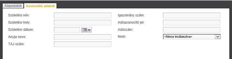 Az Azonosító adatok fülön az adott partnertípushoz tartozó azonosító adatokat adhatjuk meg.