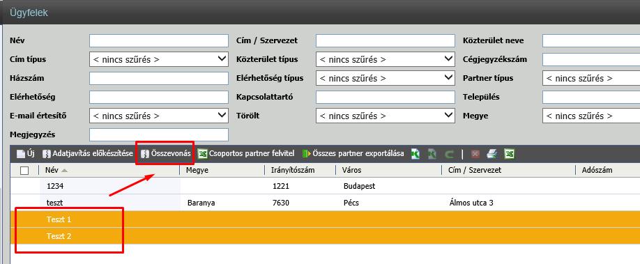 adatait (azonosító adatok, címek) átemelhetjük a megamaradó partner adataihoz.