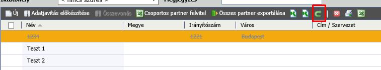 A funkciógomb csak abban az esetben válik aktívvá, ha a találati listában egy törölt partnert választunk ki: