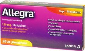 Allegra 120 mg, 30 filmtabletta** Allergia elleni gyógyszer, mely nem rendelkezik nyugtató hatással.