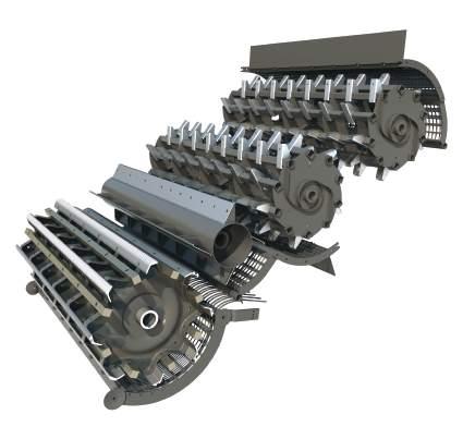 Multi Crop Separator (MCS) A cséplődobra a tömegnövelés és a tehetetlenségi erő fokozása érdekében ballasztrudakat szereltek fel, amelyek a kalászokat