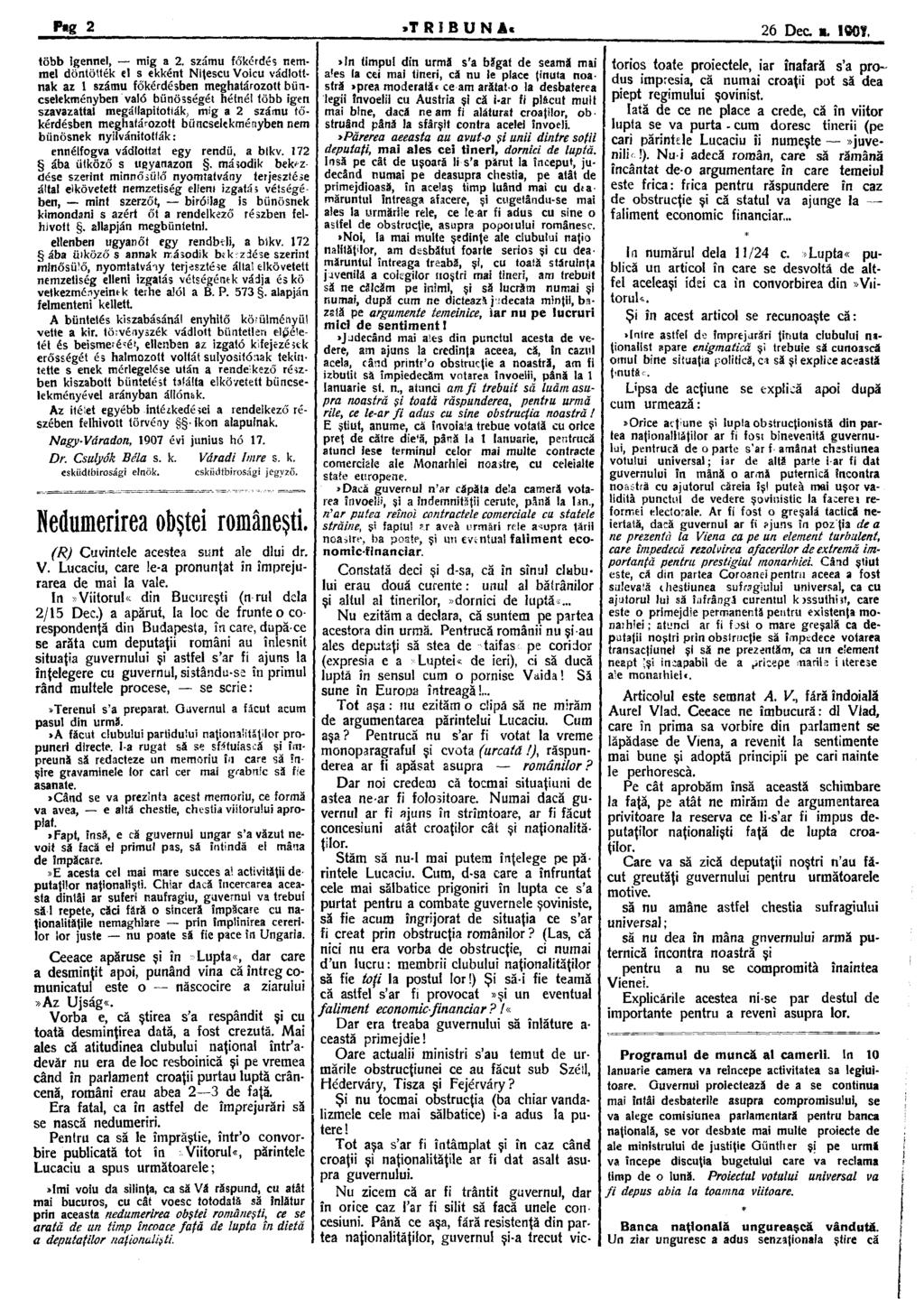 Pag 2»TRIBUNA* 26 Dec H. mt több igennel, míg a 2.
