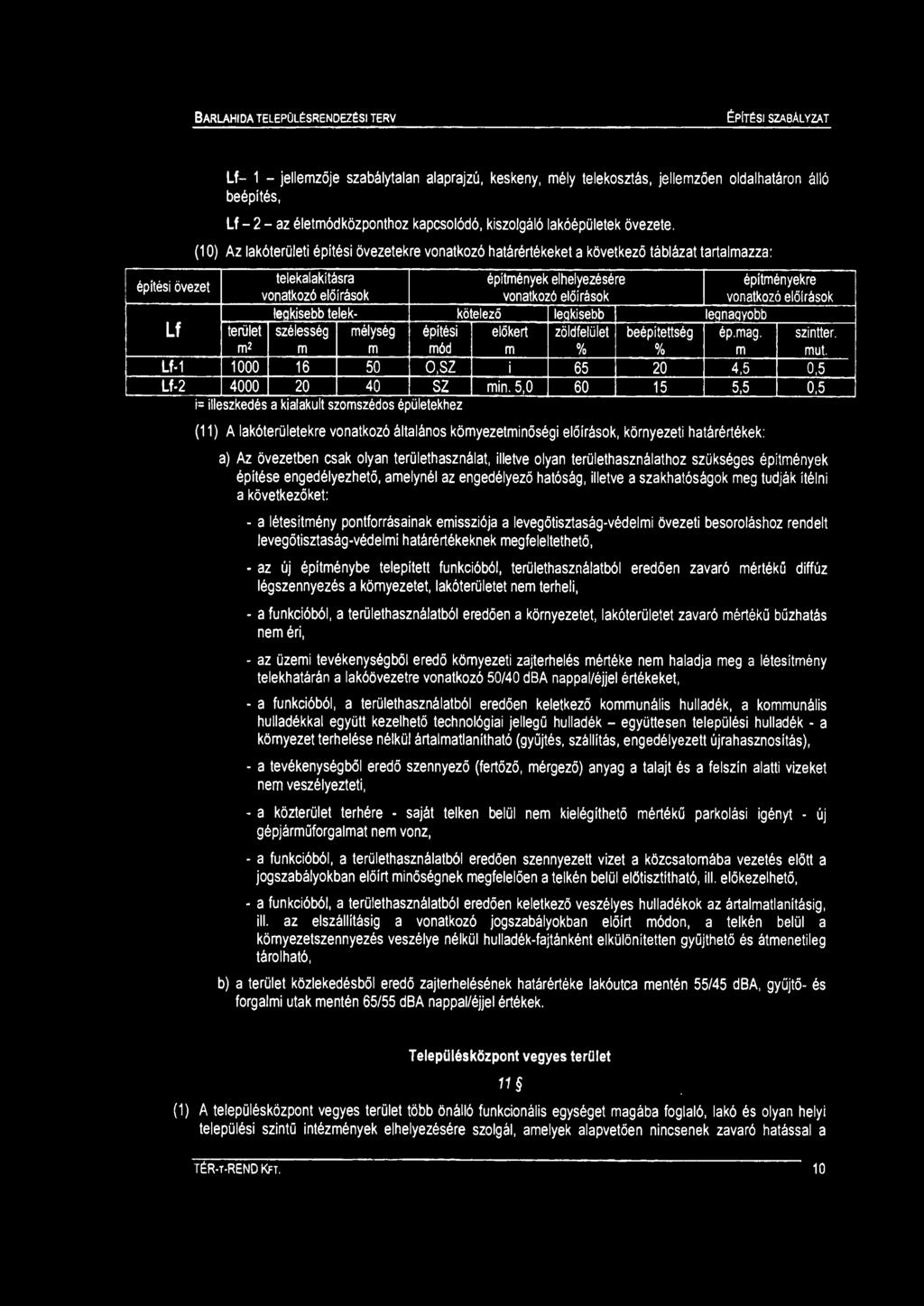 legkisebb legnagyobb Lf terület 2 szélesség élység építési ód élőkért zöldfelület % beépítettség % ép.ag. szintter. űt. LM 1000 16 50 o,sz i 65 20 4,5 0,5 Lf-2 4000 20 40 SZ in.