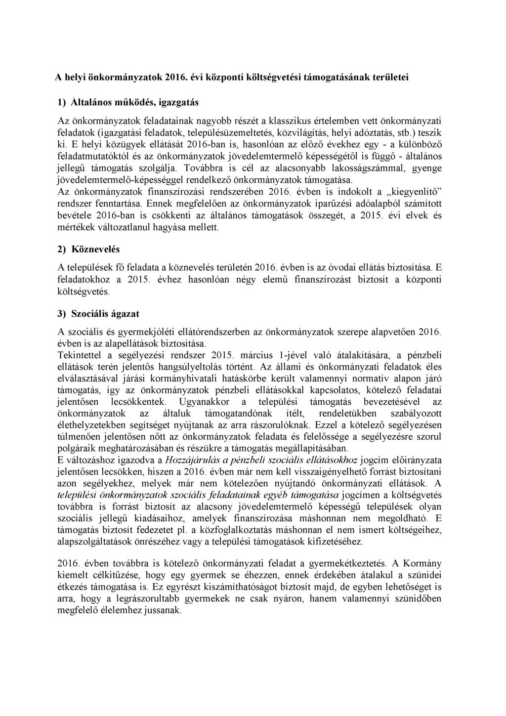 A helyi önkormányzatok 2016.