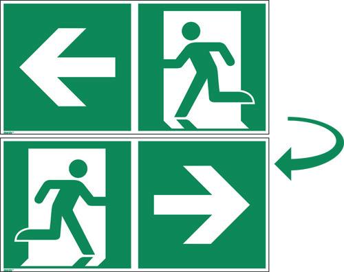 Biztonsági jelölések Safety Signage Kétoldalas menekülési útvonal jelek Escape route signs, double-sided A foszforeszkáló felületű kétoldalas