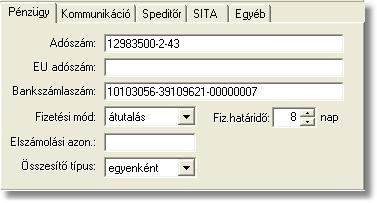 2.1.1 Ügyfelek nyilvántartása Számlázási adatok Az adott partner pénzügyi adatai az ügyfél felviteli ablakon a "Pénzügy" fülre kattintva érhetoek el.