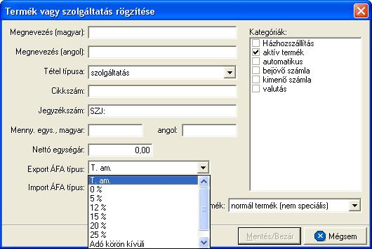 Termékek és szolgáltatások termékek kerülnek a listába. (A keresés a magyar nyelvu megnevezésre vonatkozik). Cikkszám kezdo érték: a termék cikkszámára adhatunk feltételeket egy kezdoértéket megadva.