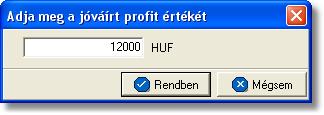 Ezen beállítások elvégzésével, majd a tételkezelo gombok alatt lévo "Speditor számla" gombra történo kattintással felugrik egy "Profit share" ablak, ahol a speditor partnernek jóváírni kívánt