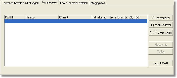 Költségadatlapok (RGW, CD Cargo) Adott fo-, vagy házifuvarlevélszámhoz tartozó adatokat a rendszer csak egyszer tárolja.