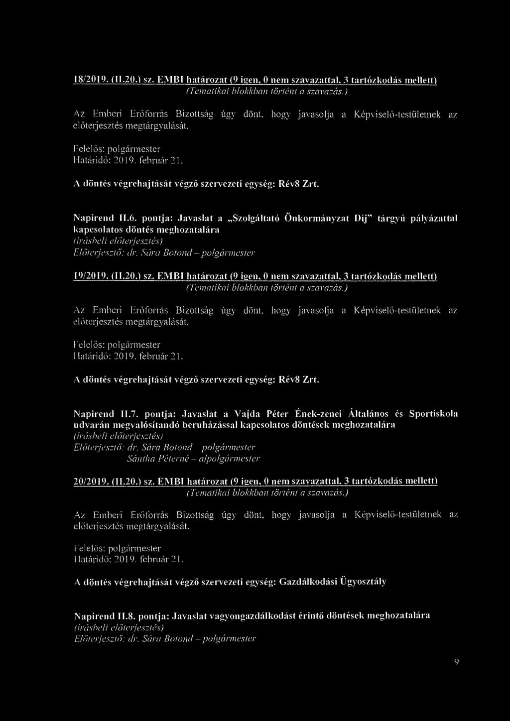18/2019. (11.20.) sz. EMBI határozat (9 igen, 0 nem szavazattal. 3 tartózkodás mellett) Az Emberi Erőforrás Bizottság úgy dönt.