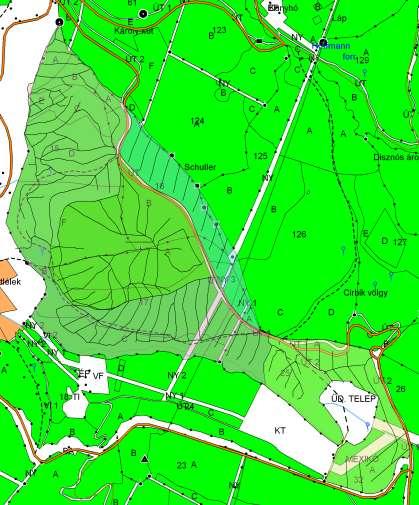 Példa a feltárás fejlesztésére egy erdőtömben 99,5ha 100ha Meglévő feltártság: Főfeltáró út 1956 fm 19,6 fm/ha Kiszállító út 1180 fm 11,8 fm/ha Meglévő épített közelítő út 3943 fm,