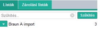 Forrásközlemény import lépései 7, Importált lista megjelenítése Listák menüpont alatt A lista menüjéből a