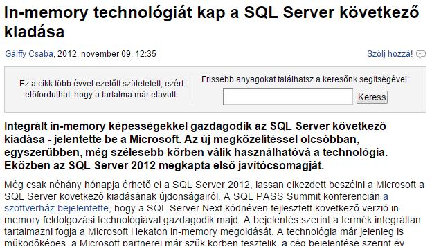 Elkészült a SQL Server 2014 HEKATON A