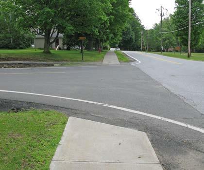 Good Surface Treatment: None Painted lines Hatched area Solid color area Textured area Looking at intersection of Cross St & Foot Bridge Ln with Water St Crossing Width: <20 ft 20-30