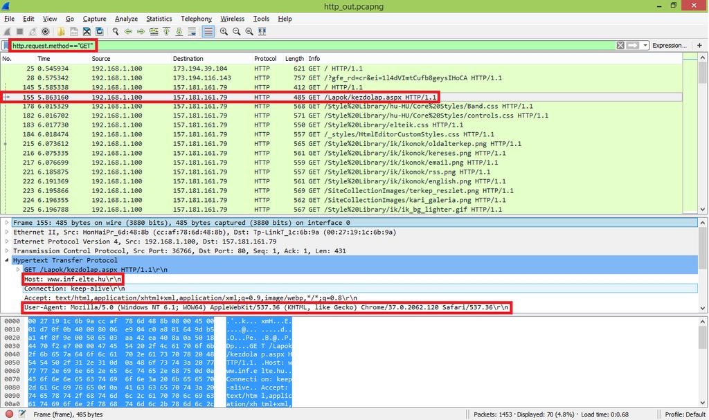 Gyakorló példa Wireshark példa megoldás