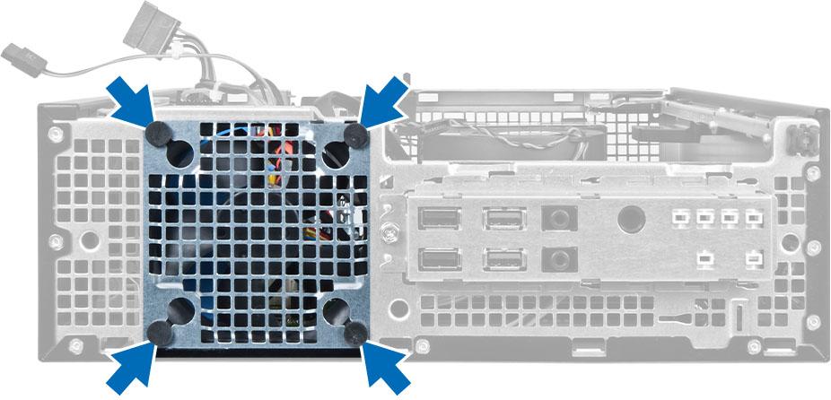 A rendszerventilátor beszerelése 1. Helyezze be a rendszerventilátort a számítógépházba. 2. Vezesse át a rögzítőgyűrűket a számítógépházon, majd a vájat mentén oldalra csúsztatva rögzítse őket. 3.