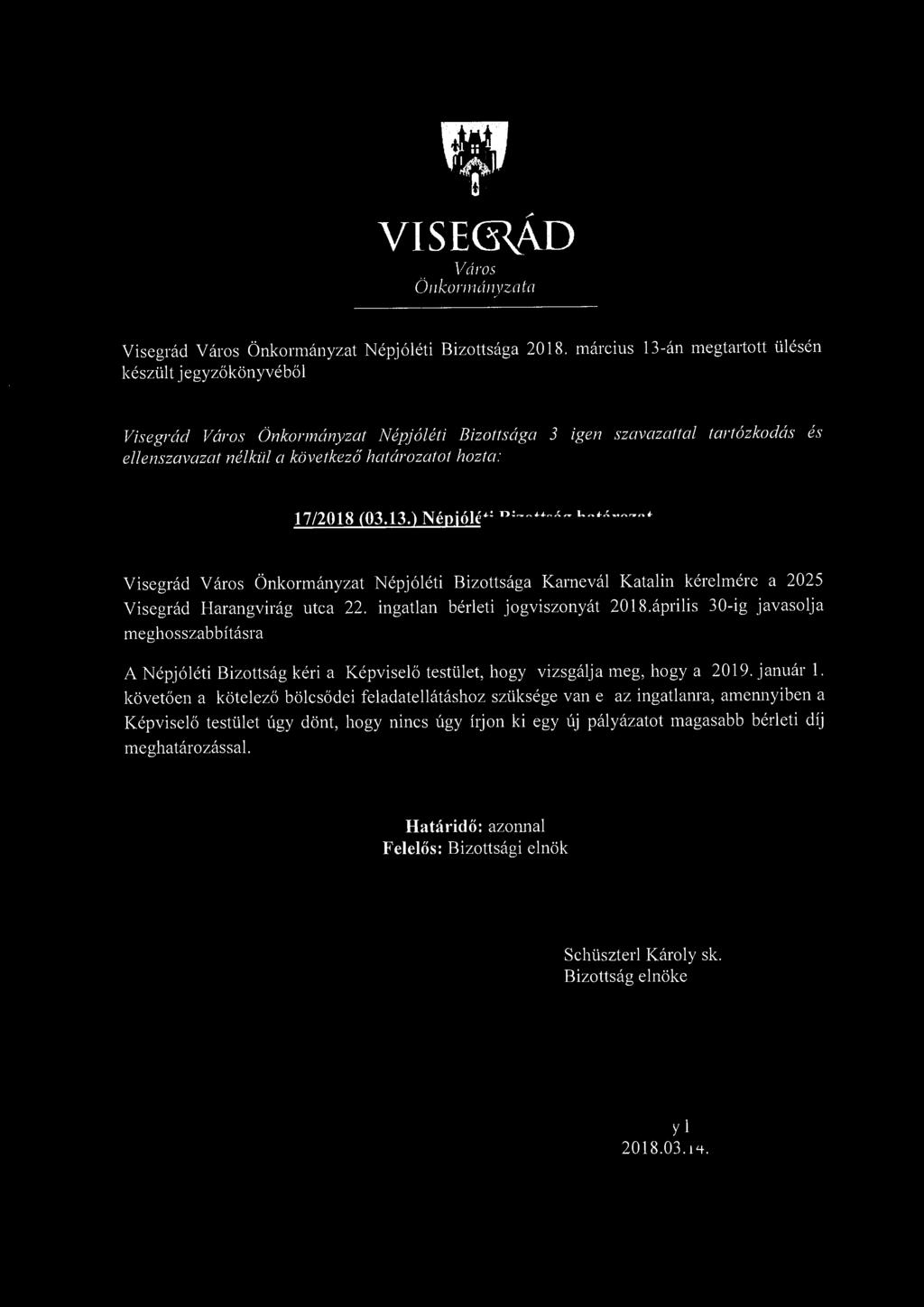 VISECRAD ~ Város 011kormdnyznta Visegrád Város Önkormányzat Népjóléti Bizottsága 2018.