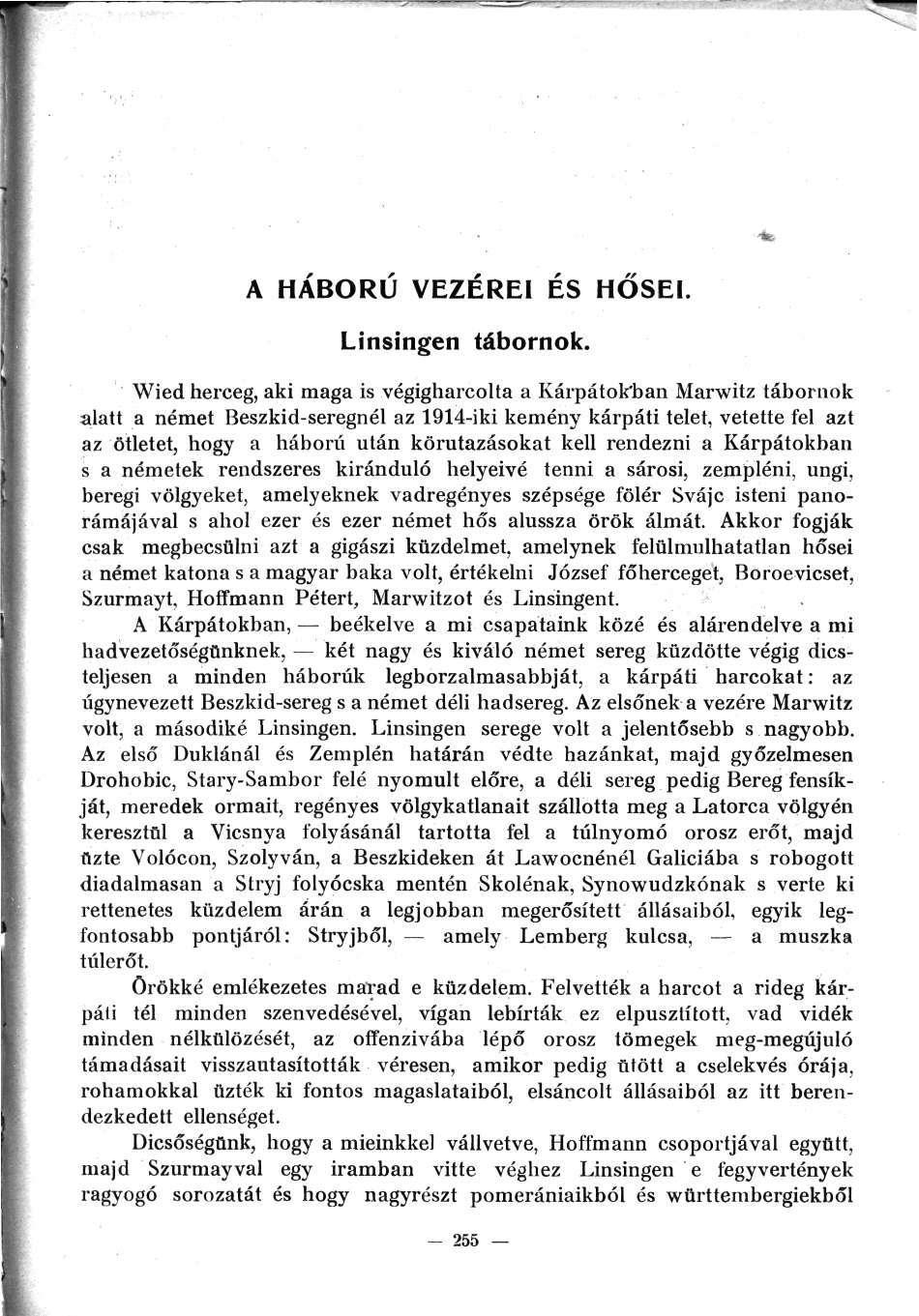 ~ * A HÁBORÚ VEZÉREI ÉS HŐSEI. Linsingen tábornok.
