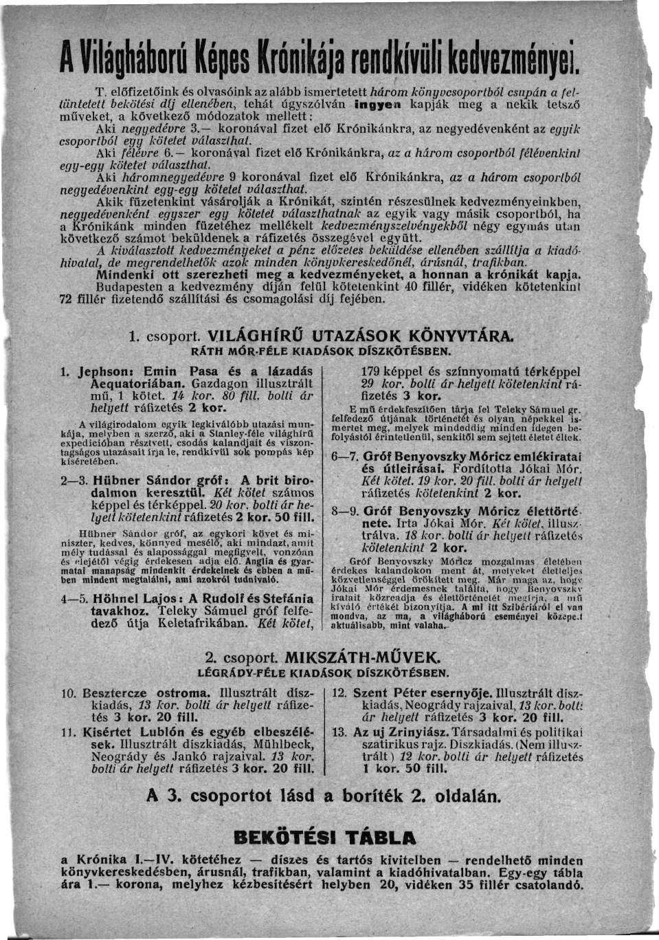 A Világháború Képes Krónikája rendkívüli kedvezményei. T.