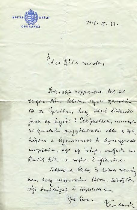 Kern Aurél levele Bartók Bélának, 1915. március 23.