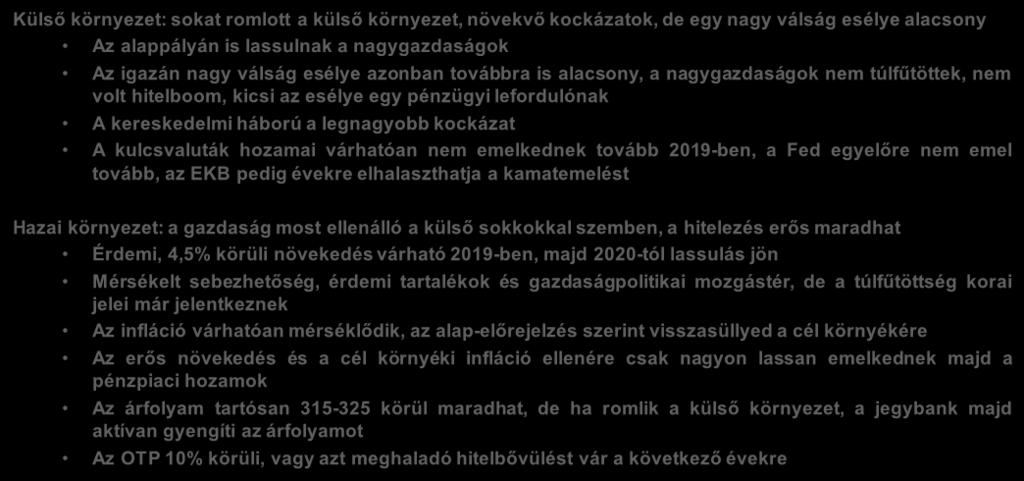 Összefoglaló Külső környezet: sokat romlott a külső környezet, növekvő kockázatok, de egy nagy válság esélye alacsony Az alappályán is lassulnak a nagygazdaságok Az igazán nagy válság esélye azonban
