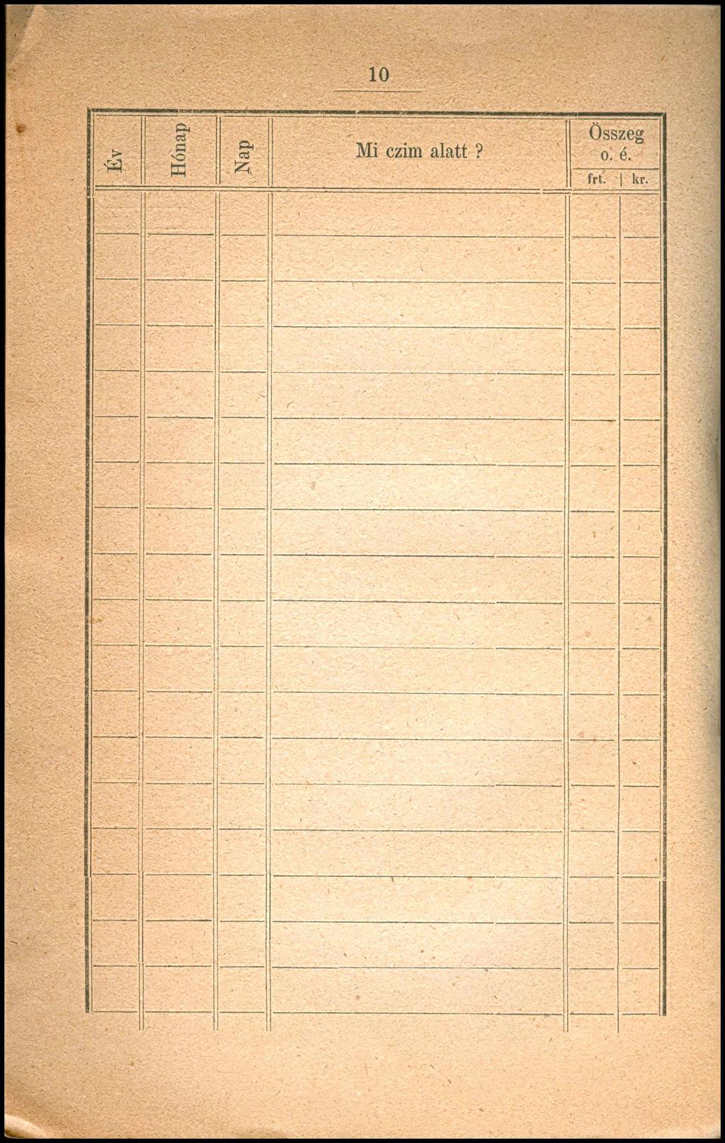 10 Év Hónap.Nap Mi czim alatt? Összeg o. é. frt. kr.