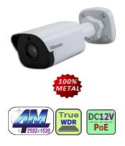 H.265/Smart kódolású 4M HD SMART IP Csőkamera, Fém ház Fix objektív: 3.6 mm/f1.8, Látószög (H): 86.4 2D/3D DNR, Színes: 0.