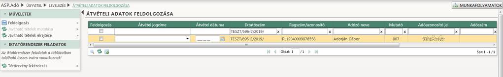 Itt a Tértivevény lekérdezés gombra kattintva lekérdezhető az IRAT szakrendszerből az átvétel jogcíme és dátuma, mely