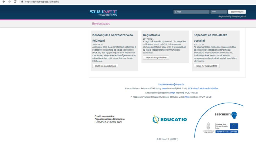 Előzetes regisztráció Sulinet felületen www.