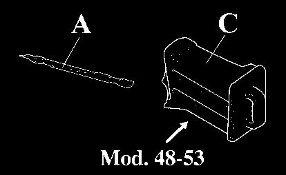 ábra - 44 jelzésü típusok) talajtakaró dugót, hogy a lenyírt fű maximálisan fel legyen aprítva. A (30-31. ábra, C - 48-53 jelzésü típusok) - (C, 33-34.