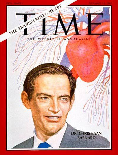 Dr. Christiaan Barnard, the first surgeon to perform a human heart transplant. Cover of Dec.