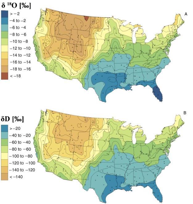 által okozott izotópikus változások jelei (Kendall & Coplen, 2001). A változékonyságát a földrajzi és a lokális klimatikus viszonyok is befolyásolták.