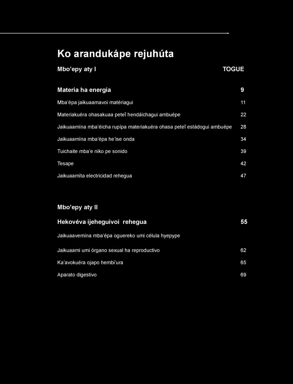 Tuichaite mba e niko pe sonido Tesape Jaikuaamíta electricidad rehegua 34 39 42 47 M bo epy aty II H ekovéva ijeheguivoi rehegua 55