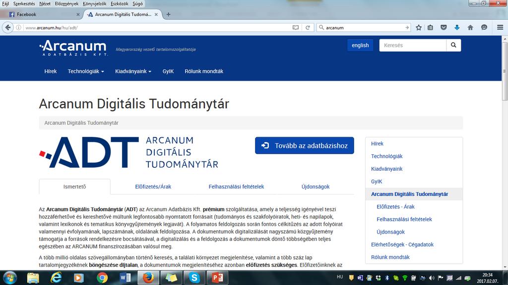 ARCANUM DIGITÁLIS TUDOMÁNYTÁR