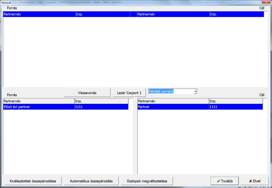 Az előző nyitás óta bekerült partner adatok szinkronizálása A bal oldali táblázatban a 2018-as, a jobb oldali táblázatban a 2019-es új törzsadatok szerepelnek.