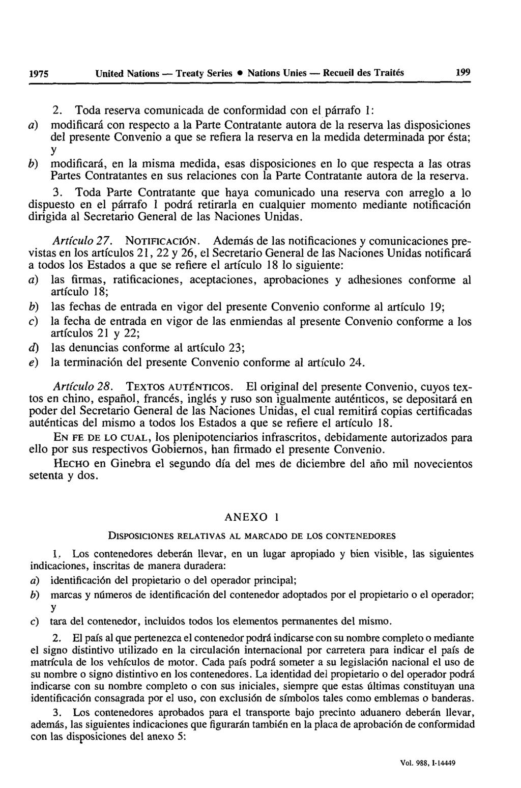 1975 United Nations Treaty Series Nations Unies Recueil des Traités 199 2.