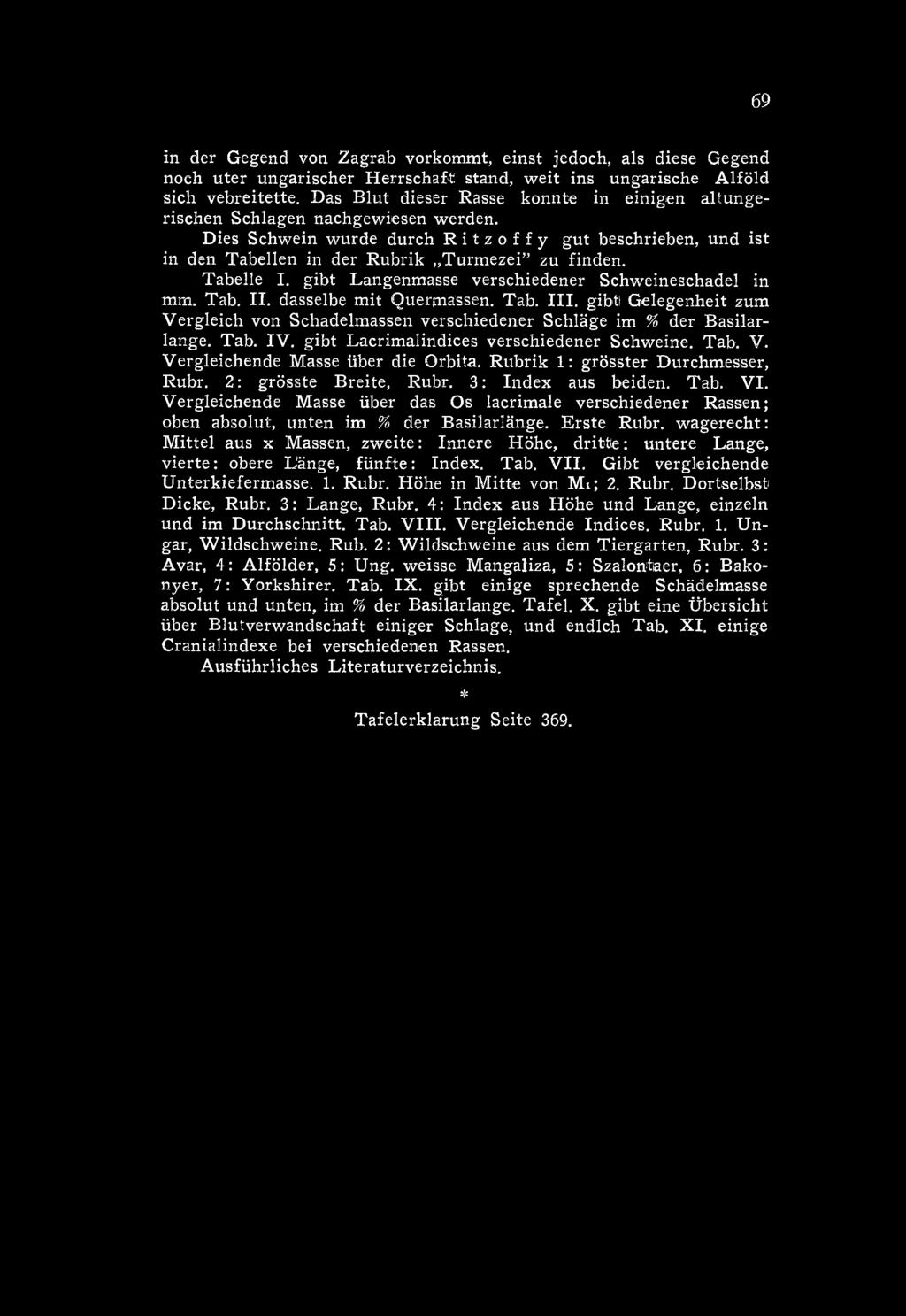 R ubrik 1: grösster Durchm esser, Rubr. 2: grösste Breite, Rubr. 3: Index aus beiden. Tab. V I.