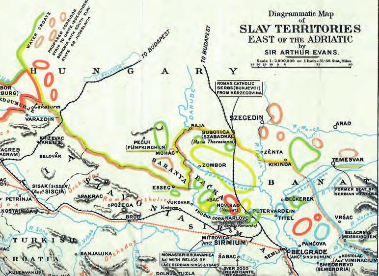 A szerb határ Nagykanizsáig terjedne: Pécs, Baja, Szabadka, Temesvár a délszláv államhoz tartozna, Szeged Magyarországon maradna. 17. térkép.