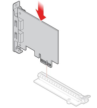 40. ábra A PCI Express-kártyaadapter beszerelése 41. ábra A PCI Express-kártya beszerelése 3. Fejezze be az alkatrészcserét. Lásd: Az alkatrészcsere befejezése oldalszám: 57.