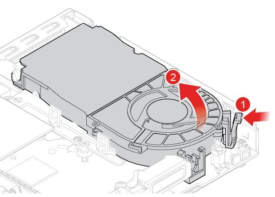 46. ábra Rendszerventilátor kiszerelése 47. ábra A rendszerventilátor beszerelése 6. Dugja be a rendszerventilátor kábelét az alaplapon lévő rendszerventilátor-csatlakozóba. 7.