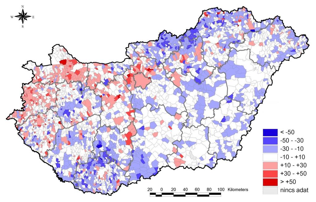 Területi jövedelmi folyamatok a rendszerváltás után A vidéki átlaghoz