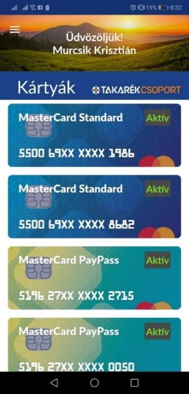 6.2. Kártyák A bankkártyák funkcióban Önnek lehetősége van a számláihoz kapcsolódó bankkártyák kezelésére (limitmódosítás, státusz módosítás), valamint a kártyák tulajdonságainak megtekintésére