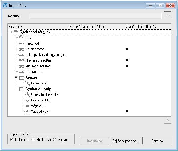 Gyakorlati tárgyak (xml) import A Jelentkezők tabulátorfülön és az Adminisztráció/Külső gyakorlatok/gyakorlati tárgyak/jelentkezők (80600) menüponton az adott tárgyra jelentkező hallgatók